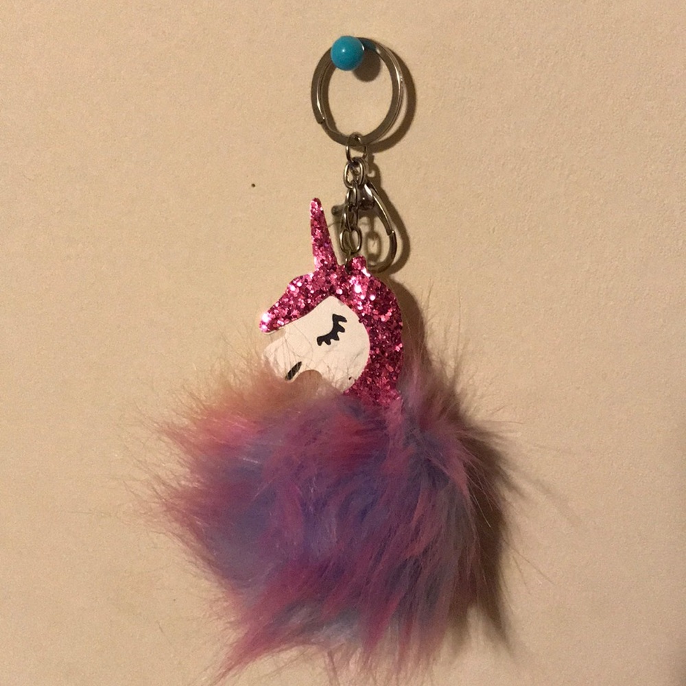 Unicorn Pom Pom Keychain